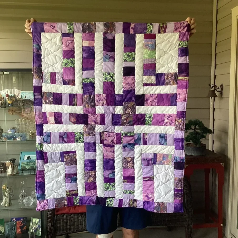 NWT Hand Crafted Purples and White Quilt